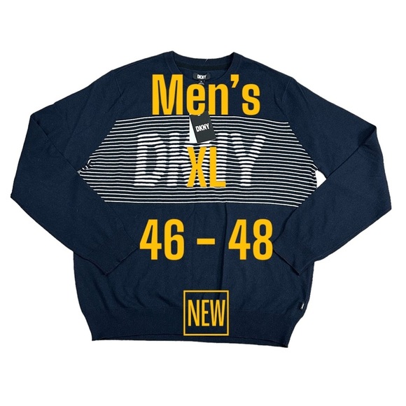Men's DKNY XL 46 - 48 Crewneck Sweater Navy Blue Logo Lorimer Long Sleeve NWT - Picture 3 of 11
